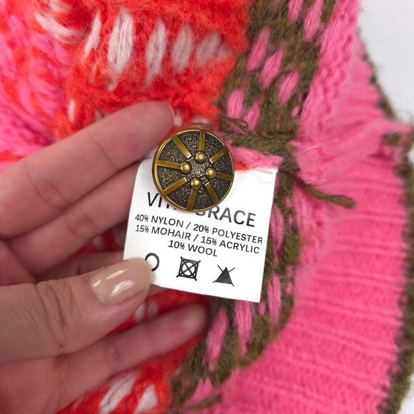VITA GRACE Wool Mohair Carousel Fair Isle Fuzzy Knit Cardigan Oversized Boho - Picture 9 of 9